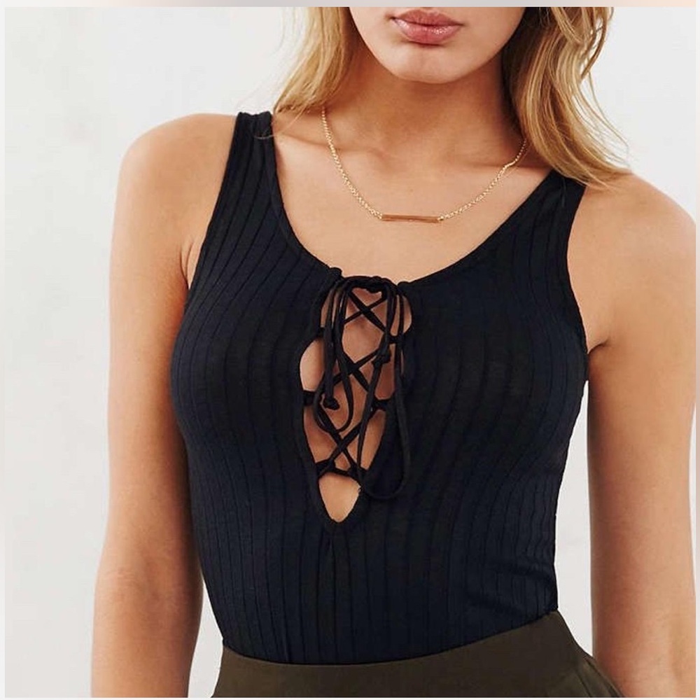 Urban Outfitters Black Lace-Up Ribbed Tank